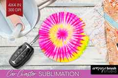 Rainbow Tie Dye Car Coaster - Summer Coaster PNG Sublimation Product Image 1