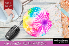 Rainbow Tie Dye Car Coaster - Summer Coaster PNG Sublimation Product Image 1