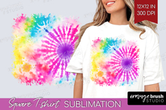 Rainbow Tie Dye Square Tshirt Background - Summer PNG Product Image 1