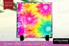 Rainbow Tie Dye Slate PNG - Summer Square Slate Sublimation Product Image 1
