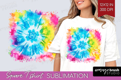 Rainbow Tie Dye Square Tshirt Background - Summer PNG Product Image 1