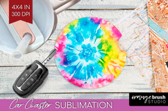 Rainbow Tie Dye Car Coaster - Summer Coaster PNG Sublimation Product Image 1