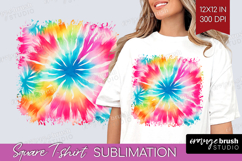 Rainbow Tie Dye Square Tshirt Background - Summer PNG Product Image 1