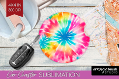 Rainbow Tie Dye Car Coaster - Summer Coaster PNG Sublimation Product Image 1
