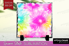 Rainbow Tie Dye Slate PNG - Summer Square Slate Sublimation Product Image 1