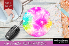 Rainbow Tie Dye Car Coaster - Summer Coaster PNG Sublimation Product Image 1