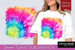 Rainbow Tie Dye Square Tshirt Background - Summer PNG Product Image 1