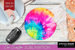 Rainbow Tie Dye Car Coaster - Summer Coaster PNG Sublimation Product Image 1