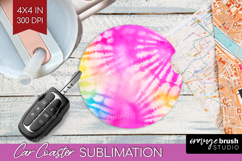 Rainbow Tie Dye Car Coaster - Summer Coaster PNG Sublimation Product Image 1