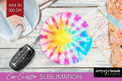 Rainbow Tie Dye Car Coaster - Summer Coaster PNG Sublimation Product Image 1