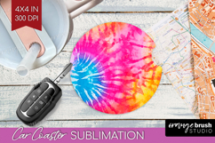 Rainbow Tie Dye Car Coaster - Summer Coaster PNG Sublimation Product Image 1