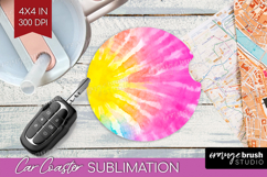 Rainbow Tie Dye Car Coaster - Summer Coaster PNG Sublimation Product Image 1