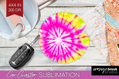 Rainbow Tie Dye Car Coaster - Summer Coaster PNG Sublimation Product Image 1