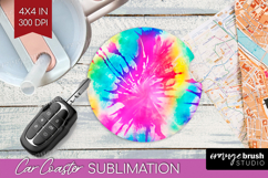 Rainbow Tie Dye Car Coaster - Summer Coaster PNG Sublimation Product Image 1