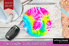 Rainbow Tie Dye Car Coaster - Summer Coaster PNG Sublimation Product Image 1