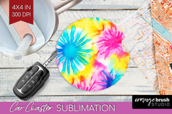 Rainbow Tie Dye Car Coaster - Summer Coaster PNG Sublimation Product Image 1