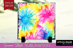 Rainbow Tie Dye Slate PNG - Summer Square Slate Sublimation Product Image 1