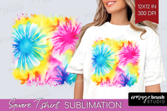 Rainbow Tie Dye Square Tshirt Background - Summer PNG Product Image 1