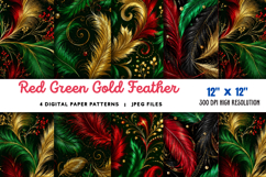 Red Green Gold Feather Patterns JPG Product Image 1