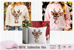 Cute Faux Yarn Reindeer PNG Bundle, Christmas Reindeer Product Image 1