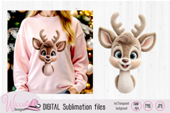 Cute Faux Yarn Reindeer PNG Bundle, Christmas Reindeer Product Image 3