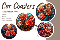 Rose Flower Stained Glass Car Coasters Printable Keychains_3 Product Image 1