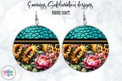 Peony and Sunflowers Earrings Sublimation | Round Earrings Product Image 1