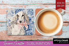 Saluki Dog Square Coaster Floral Dog Coaster PNG Sublimation Product Image 1