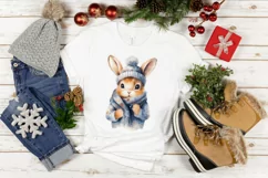 Watercolour Bunny Illustration | Cute Winter Bunnies PNG Product Image 3