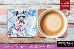 Schnauzer Dog Square Coaster Floral Dog Coaster PNG Product Image 1