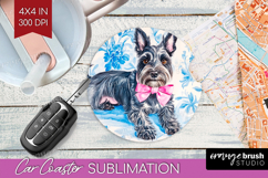 Scottish Terrier Dog Car Coaster Floral Dog Coaster PNG Product Image 1