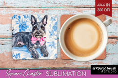 Scottish Terrier Dog Square Coaster Floral Dog Coaster PNG Product Image 1
