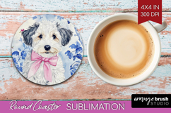 Sheepdog Dog Round Coaster Floral Dog Coaster PNG Product Image 1