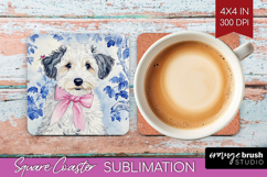 Sheepdog Dog Square Coaster Floral Dog Coaster PNG Product Image 1