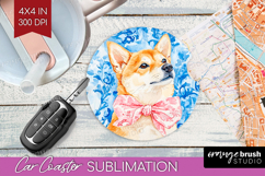 Shiba Inu Dog Car Coaster Floral Dog Coaster PNG Sublimation Product Image 1