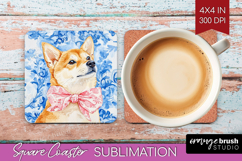 Shiba Inu Dog Square Coaster Floral Dog Coaster PNG Product Image 1