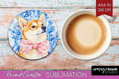 Shiba Inu Dog Round Coaster Floral Dog Coaster PNG Product Image 1
