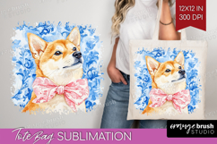 Shiba Inu Dog Tote Bag Floral Dog Tote Bag PNG Sublimation Product Image 1