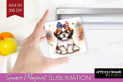 Shih Tzu Dog Magnet Sublimation Patriotic Dog Square Magnet Product Image 1