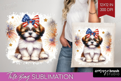 Shih Tzu Dog Tote Bag Patriotic Dog Tote Bag PNG Sublimation Product Image 1