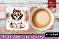 Shih Tzu Dog Square Coaster Patriotic Dog Coaster PNG Product Image 1