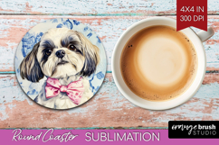 Shih_Tzu Dog Round Coaster Floral Dog Coaster PNG Product Image 1