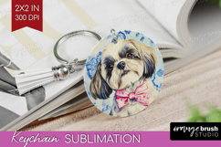 Shih_Tzu Dog Keychain PNG Floral Dog Keychain Sublimation Product Image 1