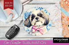 Shih_Tzu Dog Car Coaster Floral Dog Coaster PNG Sublimation Product Image 1