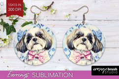 Shih_Tzu Dog Round Earrings Floral Dog PNG Sublimation Product Image 1