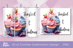Berry Cupcake PNG 20 oz Tumbler Wrap Sublimation Design Product Image 1