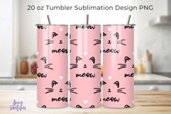 Cute Pink Cat Tumbler Wrap Hand-Drawn Seamless Design 20 oz Product Image 1