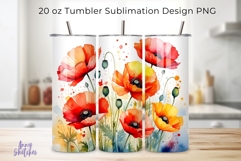 California Poppy Tumbler Wrap 20 oz Skinny Sublimation PNG Product Image 1