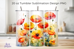 California Poppy Tumbler Wrap 20 oz Skinny Sublimation PNG Product Image 1