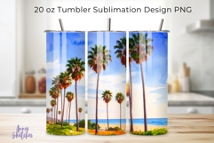 California Palm Trees &amp; Ocean View Tumbler Wrap 20 oz Skinny Product Image 1